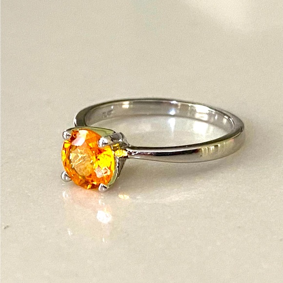 BRAND NEW 1.21 Carat Orange Sapphire Platinum Ring, Sz 6.25 - Picture 6 of 15